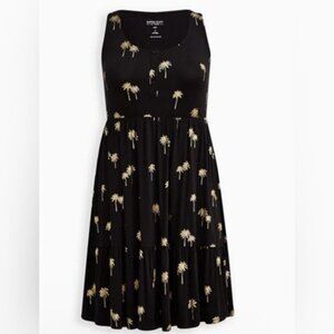Torrid Women's Black with Gold Palm Design Tank Dress  - Plus Size 1 - NWT